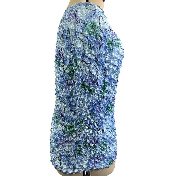 VTG Bubble TEXTURED Floral Pullover Top – Blue/Green Rosette Effect, Hand‑Wash - Picture 3 of 9
